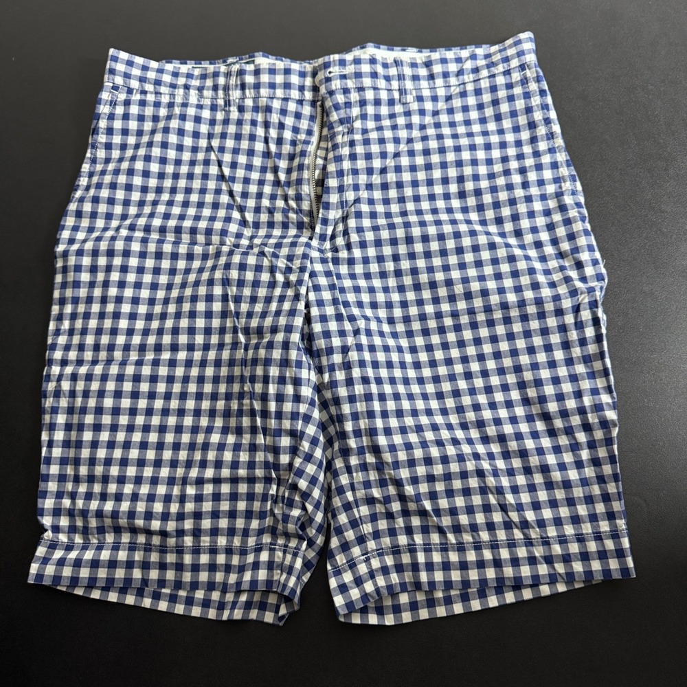 Polo Ralph Lauren Sheffield Shorts Mens 35 Blue White Gingham Flat Front Cotton